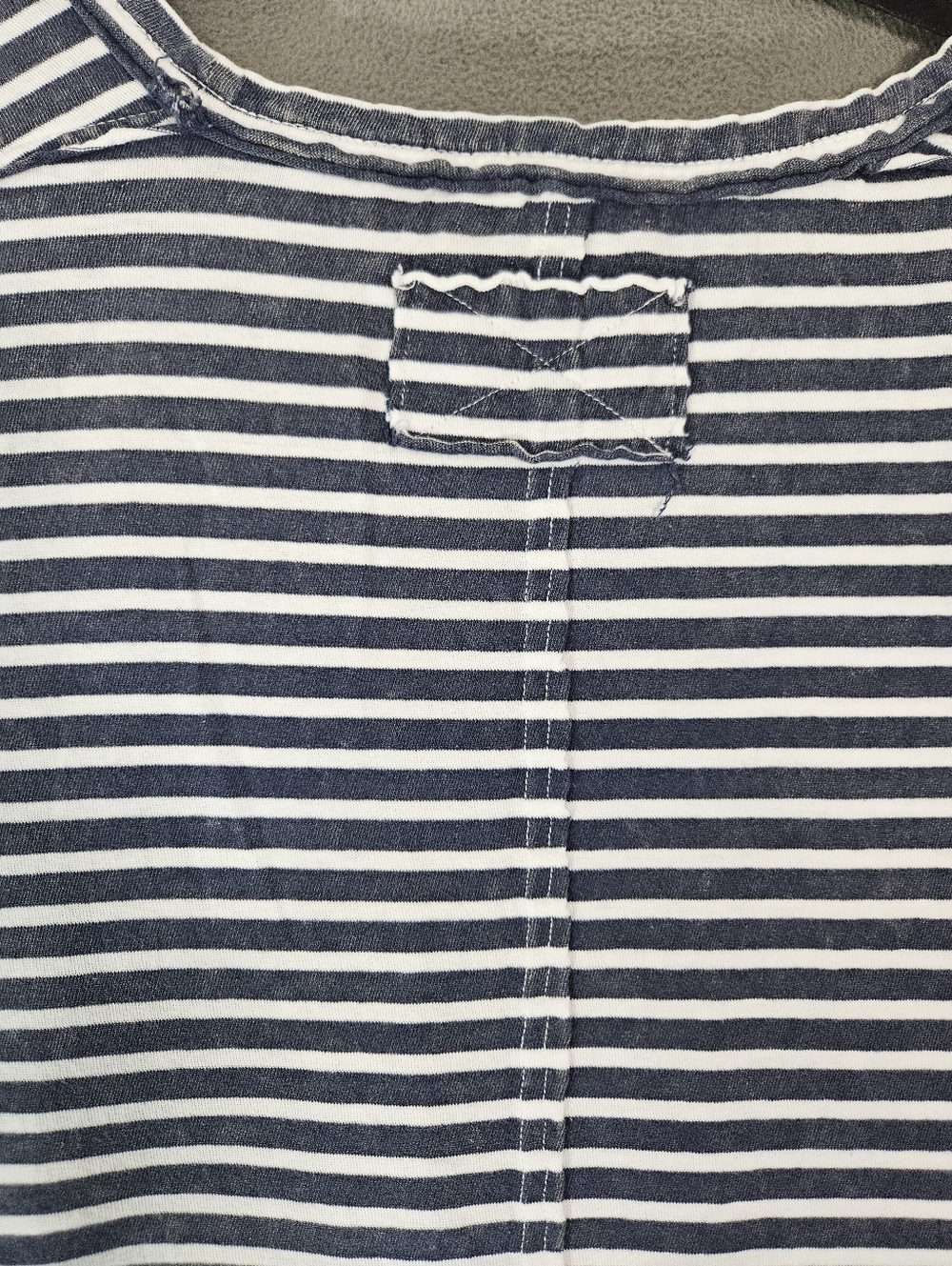 JOA Womens Crop Tee Shirt Large Oversized Lagenlook Blue Striped Scoopneck Boho - Picture 8 of 8